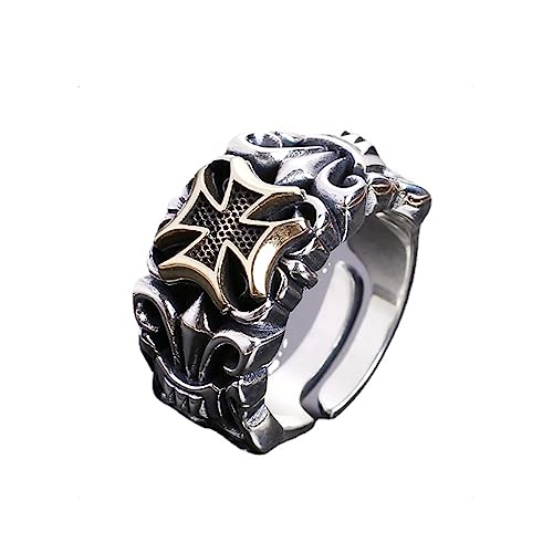 KONFEN Ring Verstellbar Silber Herren, Fidget Ring Kreuze Ringe Offen Verstellbare Men, Zeigefinger Ringe Fußringe Zweifingerring Vintage Retro Modeschmuck für Männer Herr Man Frauen Unisex von KONFEN