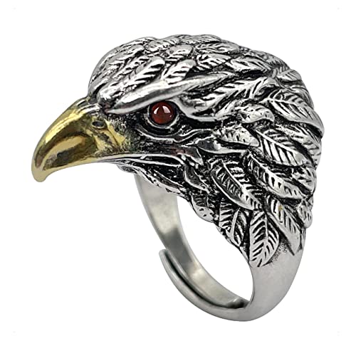 KONFEN Ring Verstellbar Silber Herren, Fidget Ring Offen Adler Ringe Men Zeigefinger Verstellbare, Fußringe Zweifingerring Vintage Retro Modeschmuck für Männer Herr Man von KONFEN