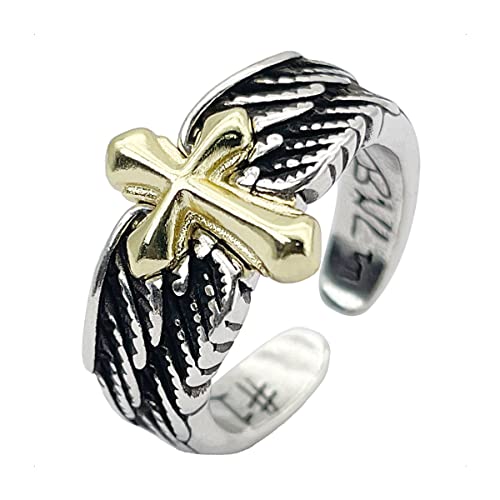 KONFEN Ring Verstellbar Silber Herren, Fidget Ring Offen Engel Federring Men Zeigefinger Verstellbare, Feder Ringe Fußringe Zweifingerring Vintage Retro Modeschmuck für Männer Herr Man von KONFEN