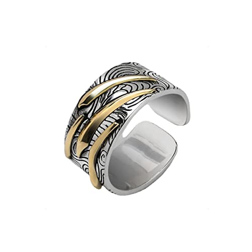KONFEN Ring Verstellbar Silber Herren, Fidget Ring Offen Sternschnuppe Ringe Men Zeigefinger Verstellbare, Fußringe Zweifingerring Vintage Retro Modeschmuck für Männer Herr Man von KONFEN