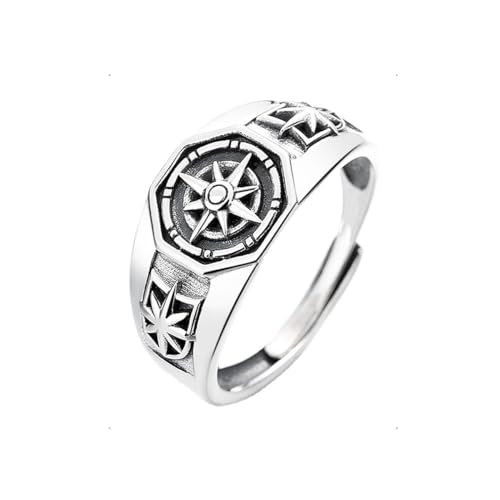 KONFEN Ring Verstellbar Silber Herren, Fidget Ring Schwarz Berg Ringe Offen Verstellbare Men, Zeigefinger Ringe Fußringe Zweifingerring Vintage Retro Schmuck für Männer Herr Man Frauen Unisex von KONFEN