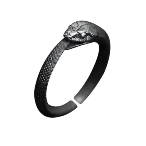 KONFEN Ring Verstellbar Silber Herren, Fidget Ring Schwarz Schlange Ringe Offen Verstellbare Men, Viking Zeigefinger Ringe Fußringe Zweifingerring Vintage Schmuck für Männer Herr Man Frauen Unisex von KONFEN