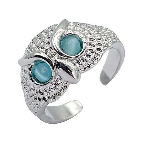 KONFEN Ring Verstellbar Silber Herren Damen, Fidget Ring Offen Eule Mondstein Ringe Men Women Zeigefinger Verstellbare, Fußringe Zweifingerring Vintage Retro Daumenring Ring Männer Modeschmuck von KONFEN