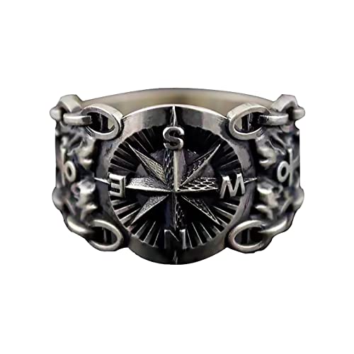 KONFEN Ring Verstellbar Silber Herren Damen, Fidget Ring Offen mit Viking Kompass Ringe Men Women Zeigefinger Verstellbare, Fußringe Zweifingerring Vintage Retro Daumenring Ring Männer Modeschmuck von KONFEN