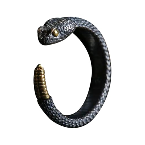 KONFEN Schlange Herren Ring, Wikinger Verstellbare Geschnitzte Ringe für Männer Hypoallergenes, Vintage Hip Pop Offene Gothic Punk Klapperschlange Klassisch Einzigartige Textur Herrenschmuck, Silber von KONFEN