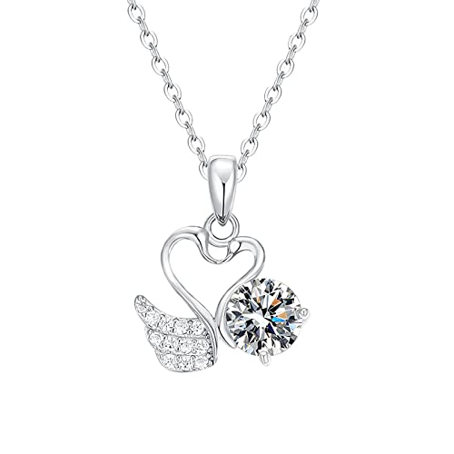 KONFEN Schwan Kette Damen Geschenke Halsketten, Y-Kette Zirkonia Schmuck Geschenke kettenanhänger silber für Damen Frauen Schmuck Valentinstag Hochzeit Jubiläum Geburtstag Frau Freundin (Silber) von KONFEN