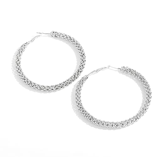 KONFEN Ohrringe Creolen Silber, Ohrhänger Creolen Damen 70mm, Ohringen Silber Ohrring Hoop Earrings Ohranhänger Ohr Creolen Groß, Hypoallergen Ohrmuschel Schmuck für Mädchen (Silber) von KONFEN