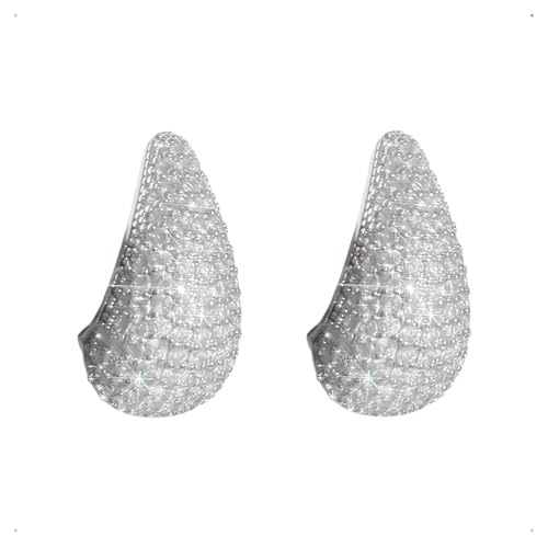 KONFEN Tropfen Ohrringe Chunky Ohrringe, C-Form Waterdrop Ohringen mit Zirkonia für Damen, Ohrring Hollow Earrings Ohr Ohringe Oringe Hypoallergen Geometric Ohrmuschel für Mädchen (Silber) von KONFEN