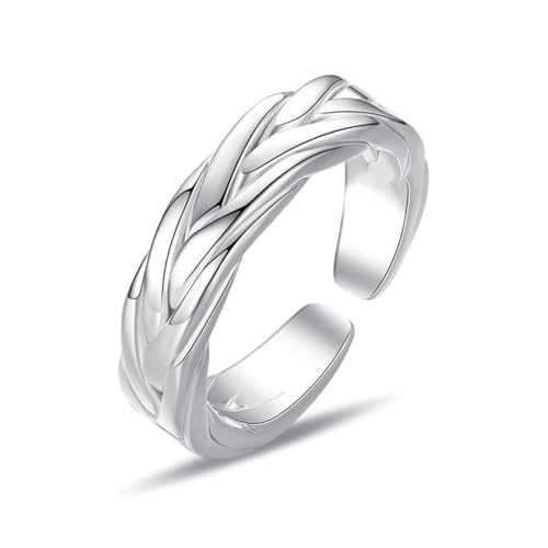 KONFEN Verschlungene Kette Herren Ring, Wikinger Verstellbare Geschnitzte Ringe für Männer Hypoallergenes Hochglanzpolierte Oberfläche, Vintage Hip Pop Gothic Punk Klassischer Herrenschmuck, Silber von KONFEN