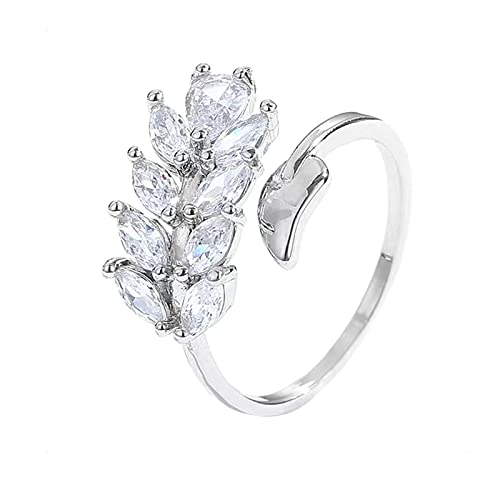 KONFEN Verstellbar Offener Ringe, Blatt Silber Ring Damen Zirkonia, Daumenring Modeschmuck Ringe Zeigefinger Ring Fußringe, Retro Minimalismus Trendsymbol Schmuck Geschenke für Damen von KONFEN