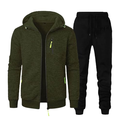 Black-Friday Jogginganzug Herren 2-Teiliges Trainingsanzug Atmungsaktiv Tracksuit Freizeitanzug Chino Hose Baumwolle Zweiteiliger Jogginganzug Herren Pullover Mit Reißverschluss(#B Army Green,3XL) von KONG JIMFAN