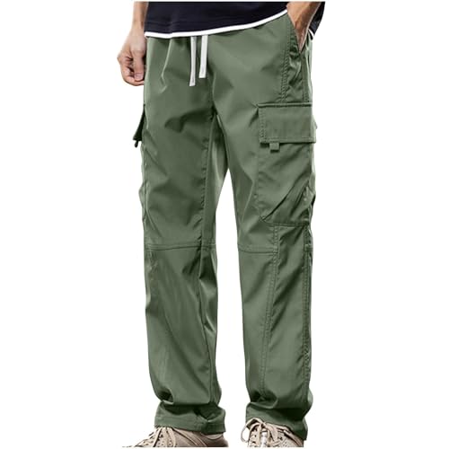Cargohose Herren,Jogginghose Lang Tasche Hosen Leichte Cargohose Loose Fit Stretch Arbeitshose Atmungsaktiv Wanderhose Outdoor Lässig Sweathose Casual Trainingshosen Männer(Armeegrün,XL) von KONG JIMFAN
