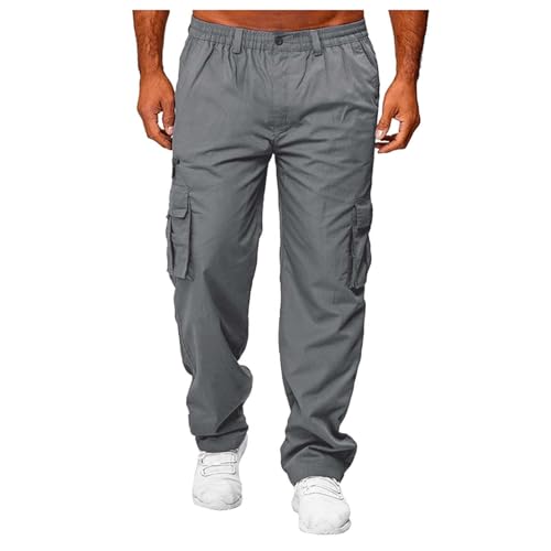 Cargohose Herren,Jogginghosen Für mit Taschen Hose Outdoor Cargohose Komfortabel Sweathosen Arbeitshosen Loose Fit Training Hose Regular Loose Fit Wanderhosen(Dunkelgrau,S) von KONG JIMFAN