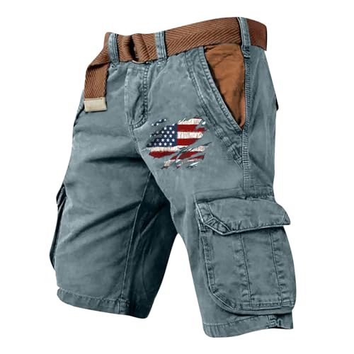 Cargohose Herren Kurz Hose Knielang Cargo Shorts Arbeitsshort mit Mehreren Taschen Sommer Arbeitshosen Lässig Shorts Baggy Radlerhose Sporthose Outdoor Jagdhose Wanderhose(#B Dark Green,L) von KONG JIMFAN