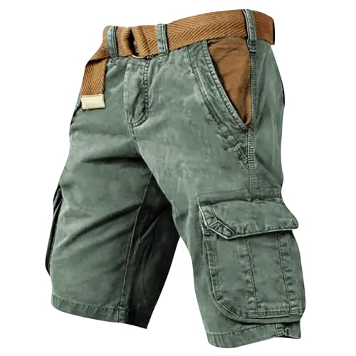 Cargohose Herren Kurz Hose Knielang Cargo Shorts Arbeitsshort mit Taschen Sommer Arbeitshosen Männer Freizeit Shorts Baggy Radlerhose Sporthosen Outdoor Jagdhose Wanderhose(#C Mint Green,S) von KONG JIMFAN