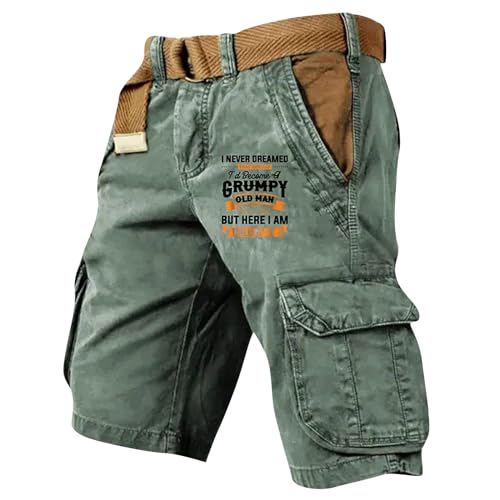 Cargohose Herren Kurz Hose Knielang Cargo Shorts Arbeitsshort mit Taschen Sommer Arbeitshosen Männer Freizeit Shorts Baggy Radlerhose Sporthosen Outdoor Jagdhose Wanderhose(#D Mint Green,XXL) von KONG JIMFAN