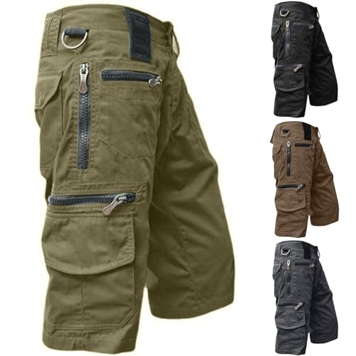 Cargohose Herren Kurz Hose Knielang Shorts Stretch Arbeitsshorts mit Mehreren Reißverschluss Taschen Sommer Männer Freizeit Shorts Baggy Radlerhose Sporthose Outdoor Wanderhose(#A Grün,XXL) von KONG JIMFAN