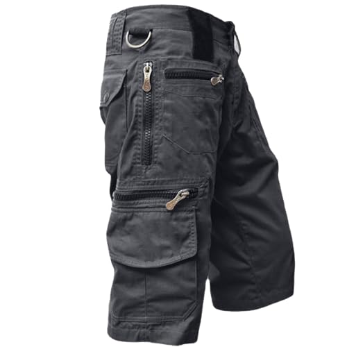 Cargohose Herren Kurz Hose Knielang Shorts Stretch Arbeitsshorts mit Mehreren Reißverschluss Taschen Sommer Männer Freizeit Shorts Baggy Radlerhose Sporthose Outdoor Wanderhose(#B Dunkelgrau,L) von KONG JIMFAN