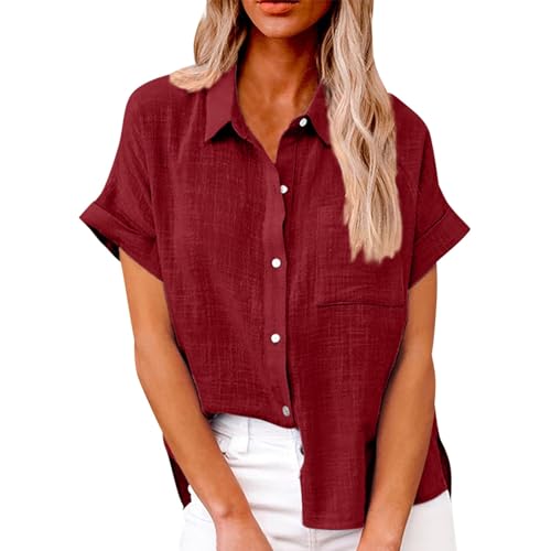 Discounter Leinenbluse Damen Musselin Bluse Shirt Damen Lange Ärmel Blusehemd Oberteile T-Shirt Tunika Musselin Bluse Musselin Bluse Damen Oversized Leinenbluse Damen(1-Wine,M) von KONG JIMFAN