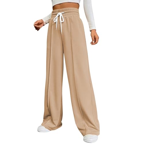Jogginghose Damen Weite Sporthose Kordel Yogahose Baggy Freizeithose Lange Trainingshose Leicht Weich Sweatpants Einfarbig Joggpants High Waist Stoffhose Jogging Laufhosen Arbeitshose(Khaki,S) von KONG JIMFAN