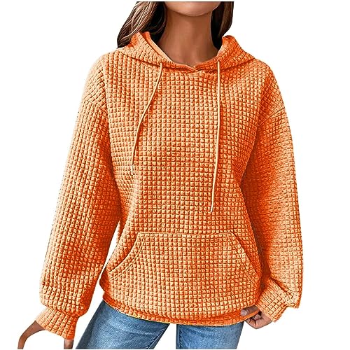Hoodie Damen Oversize Sweatshirt 2024 Herbst Winter Kapuzenpullover Kordelzug Casual Sweatjacke Mit Taschen Tops Festliche Oberteile Oversized Streetwear Mantel Übergangsjacke Damen(1-Orange,L) von KONG JIMFAN