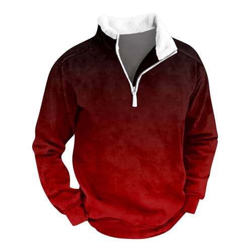Industrie Jacken Esentials Hoodie Arbeitsfleece Herren Armt Shirt Herren Fleece Kapuzenjacke Weisser Pulli Mit Reißverschluss Cardigan Oversize Herren Poloshirt Langarm Mit Hemdkragen(Wine,XXL) von KONG JIMFAN