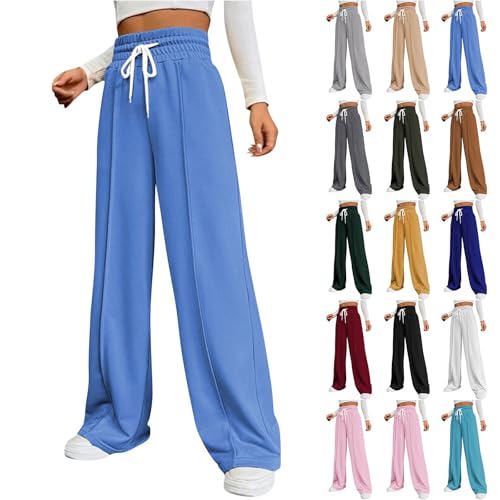 Jogginghose Damen Weite Sporthose Kordel Yogahose Baggy Freizeithose Trainingshose Leicht Weich Sweatpants Einfarbig Joggpants High Waist Stoffhose Jogging Laufhosen Arbeitshose(#A Royal Blue,XXL) von KONG JIMFAN
