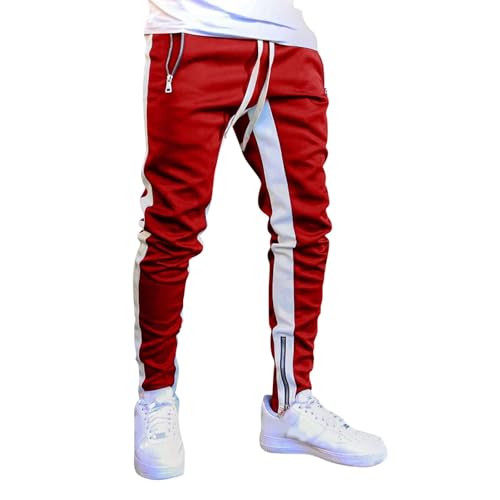 Jogginghose Herren Baumwolle Herren Trainingsanzug Jogginghose Herren Lang Sportbekleidung Jogginghose Baggy Jogginghose Herren Lang Trainingshose Herren Lang Baggy Jogginghose Herren Chinohose(Rot,L) von KONG JIMFAN