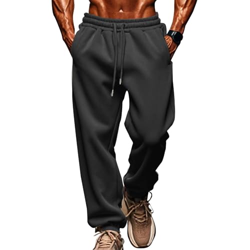 Jogginghose Herren Gefütterte Jogginghose Herren Hose Jogginghose Herren Baumwolle Sporthose Herren Jogginghose Trainingshose Baggy Jogginghose Trainingsanzug Herren Baumwolle Chinohose(Schwarz,L) von KONG JIMFAN