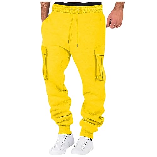 Jogginghose Herren Trainingshose Lang Jogginghose Herren Hose Chino Cargohose Herren Sportbekleidung Für Herren Arbeitshose Herren Jogginghose Baumwolle Activewear Für Herren Chinohose(Gelb,3XL) von KONG JIMFAN