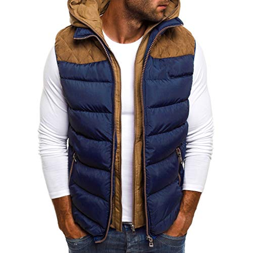 KONG JIMFAN Deal Herren Steppweste Weich Und Bequem Herren Weste mit Kapuze Laufweste Outdoor Jacke Übergangsweste Multi Taschened Ärmellos Jacke Daunenweste(Dunkelblau,4XL) von KONG JIMFAN