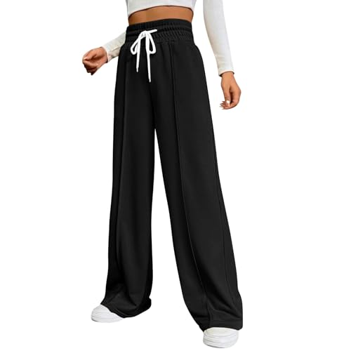 Jogginghose Damen Weite Sporthose Kordel Yogahose Baggy Freizeithose Lange Trainingshose Leicht Weich Sweatpants Einfarbig Joggpants High Waist Stoffhose Jogging Laufhosen Arbeitshose(Schwarz,XL) von KONG JIMFAN