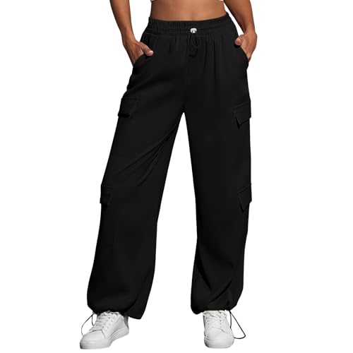Jogginghose Damen Fleece Thermohose Lang Haremshose Kordelzug Capri Sporthose Yogahose Baggy Freizeithosen Trainingshose Bequem Sweatpants Pants Freizeit Stoffhose Mit Mehrere Taschen(#B Black,3XL) von KONG JIMFAN