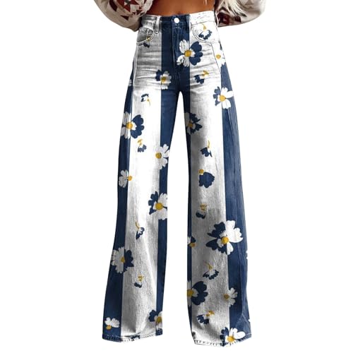 KONG JIMFAN Baggy Jeans Damen,Hohe Taille Weites Bein Jeanshosen 2025 Sommer Pants Washed Blue Vintage Denimjeans Boyfriend Schlaghose mit Taschen Halarajeans Freizeithose Y2k Streetwear von KONG JIMFAN