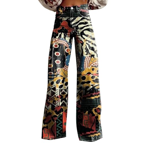 KONG JIMFAN Baggy Jeans Damen,Hohe Taille Weites Bein Jeanshosen 2025 Sommer Pants Washed Blue Vintage Denimjeans Boyfriend Schlaghose mit Taschen Halarajeans Freizeithose Y2k Streetwear von KONG JIMFAN