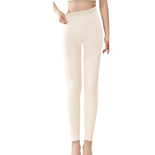 KONG JIMFAN Black Friday 2024 Thermo Fleece Leggings Damen Gefütterte Strumpfhose Kompressionsleggins Dicke Hosen Hohe Taille Jogginghose Warm Bequeme Thermohose Warme Leggings Damen(#06 Beige,XL) von KONG JIMFAN