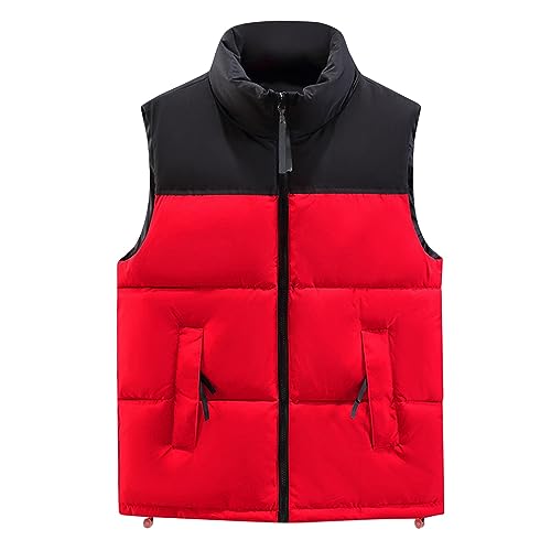 KONG JIMFAN Black Friday Angebote Herren Steppweste 2024 Winter Thermo Herren Weste Stehkragen Outdoor Jacke Übergangsjacke Taschen Ärmellose Jacke Übergangs Daunenweste Daunenweste(Rot,4XL) von KONG JIMFAN
