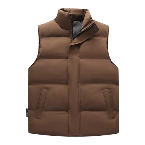 KONG JIMFAN Black Friday Angebote Herren Steppweste Bequeme Weste Herren Mit Stehkragen Outdoor Jacke Outdoorweste Taschen Ärmellos Jacke Übergangswesten Für Männer Daunenweste(Kaffee,5XL) von KONG JIMFAN