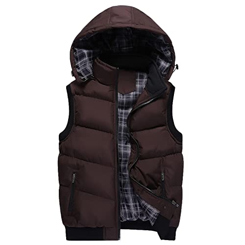 KONG JIMFAN Black Friday Herren Steppweste 2024 Winter Thermo Herren Weste mit Kapuze Arbeitsweste Übergangsweste Outdoor Jacke Taschen Ärmellose Jacke Daunenweste(Kaffee,L) von KONG JIMFAN