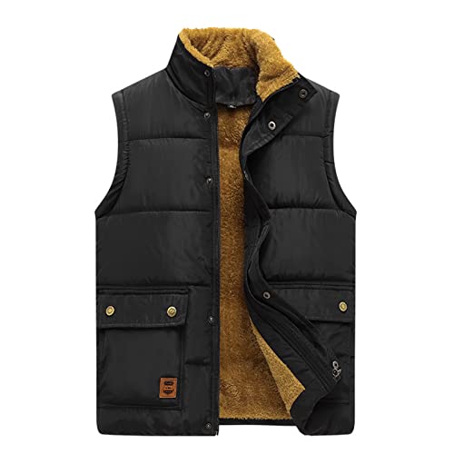 KONG JIMFAN Black-Friday Herren Steppweste Baumwolle Bequeme Weste Herren Stehkragen Outdoor Jacke Outdoorwesten Einschubtaschen Ärmellos Jacke Übergangs Daunenweste Daunenjacken(#C Black,L) von KONG JIMFAN