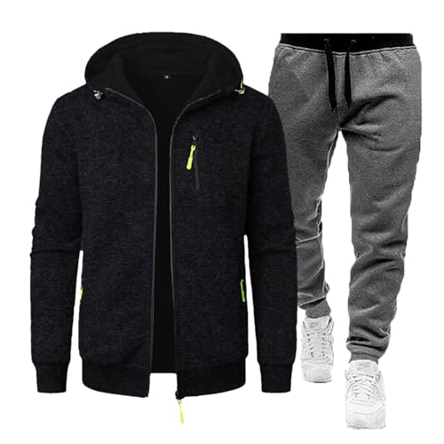 KONG JIMFAN Black-Friday Jogginganzug Herren 2 Teilig Jogginganzug Trainingsanzug Atmungsaktiv Tracksuit Freizeitanzug Thermohose Baumwolle Jogginganzug Jogginghose Herren Baggy(#C Black,L) von KONG JIMFAN