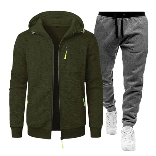 KONG JIMFAN Black-Friday Jogginganzug Herren 2-Teiliges Set Trainingsanzug Atmungsaktiv Tracksuit Freizeitanzug Trainingshose Baumwolle Jogginganzug Tracksuit(#C Army Green,3XL) von KONG JIMFAN