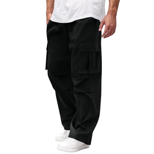 KONG JIMFAN Cargohose Herren,Weite Jogginghose Pocket Hose Übergrößen Cargohose Baggy Komfortabel Arbeitshosen Atmungsaktiv Wanderhose Casual Sweat Pants Leicht Trainingshosen Männer(Schwarz,L) von KONG JIMFAN