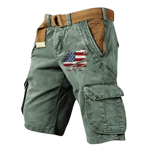 Cargohose Herren Kurz Hose Knielang Cargo Shorts Arbeitsshort mit Taschen Sommer Arbeitshosen Männer Freizeit Shorts Baggy Radlerhose Sporthosen Outdoor Jagdhose Wanderhose Arbeitshosen(#B Green,M) von KONG JIMFAN