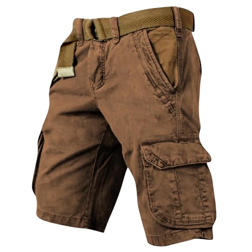 Cargohose Herren Kurz Hose Knielang Cargo Shorts Arbeitsshort mit Taschen Sommer Arbeitshosen Männer Freizeit Shorts Baggy Radlerhose Sporthosen Outdoor Jagdhose Wanderhose Arbeitshosen(#C Brown,L) von KONG JIMFAN
