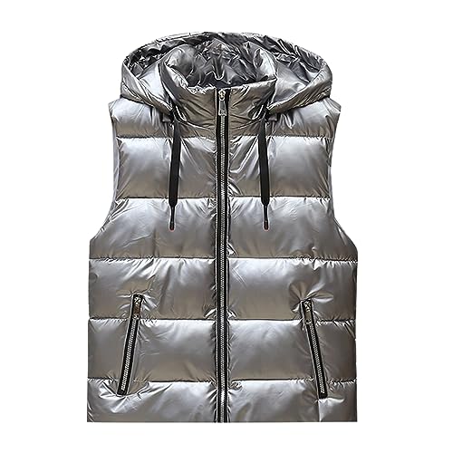 KONG JIMFAN Deal Steppweste Herren Leichte Bequem Weste Herren mit Kapuze Arbeitsweste Übergangs Daunenweste Outdoor Jacke Einschubtaschen Ärmellos Jacke Daunenweste(Grau,M) von KONG JIMFAN