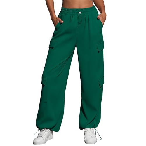 KONG JIMFAN Halloween Kostüm Damen Jogginghose Damen Sporthose Baggy Freizeithose Lange Stoffhose Trainingshose Leicht Bequeme Sweathose Jogger Joggpants Taschen Jogginghose Damen(#C Dark Green,XXL) von KONG JIMFAN