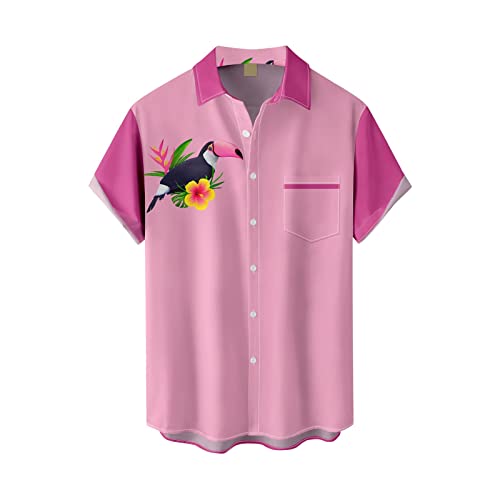 KONG JIMFAN Hawaii Hemd Herren Herren Work Shirt Short Sleeved Freizeithemd Herren Blumen Hawaii Hemd Kurzarm Freizeit Baumwolle Sommer Strand Hemd Sweatshirt Herren(#7 Pink,4XL) von KONG JIMFAN