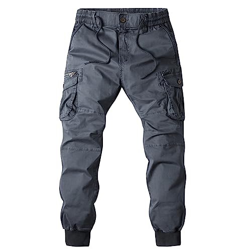 KONG JIMFAN Herren Cargohosen Taktische Hose mit Mehreren Reißverschluss Taschen Militär Outdoorhose 2024 Freizeithose Haremshose Leichte Arbeitshosen Comfy Chino Hose Wanderhose Jagdhose(#B Grau,36) von KONG JIMFAN
