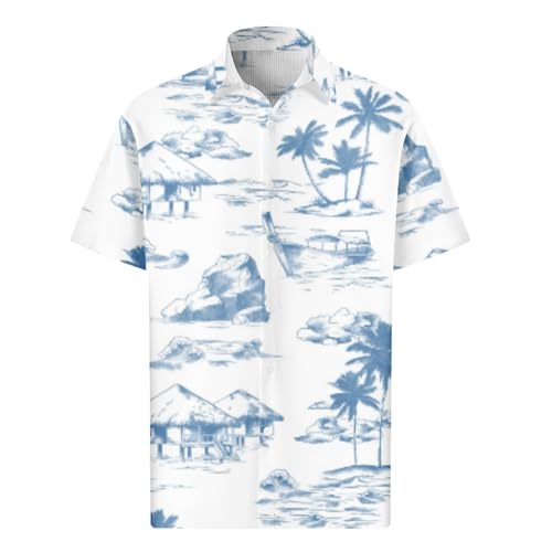 KONG JIMFAN Herren Hawaii Hemd Blaues Tshirt Herren Festival Outfit Unterhemden Herren Hippie Hemd Herren Herren-Unterhemden Kurzarmhemd Herren Tops Hawaiihemd Herren Baumwolle(Weiß,8XL) von KONG JIMFAN